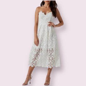 ASTR THE LABEL Lace A Line Midi Dress in White Size Small